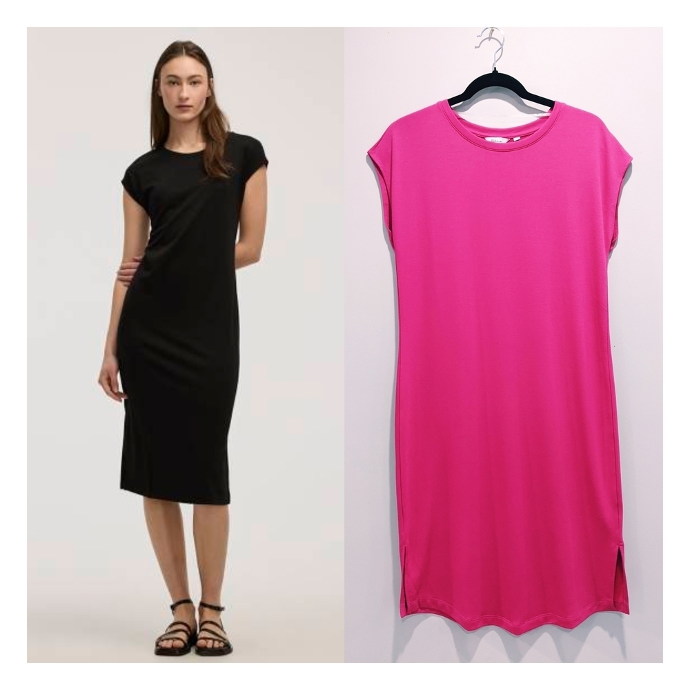 Reitmans Extended Sleeve Crew-Neck Midi Dress Split Hem Hot Pink | Size M